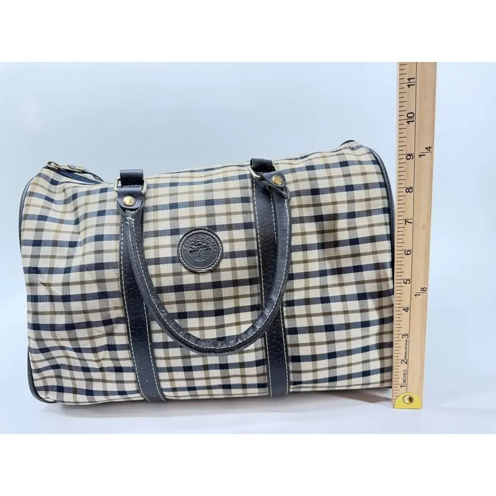 Vintage Toledano Plaid Duffle Bag Double Handle Travel Luggage Made in Korea